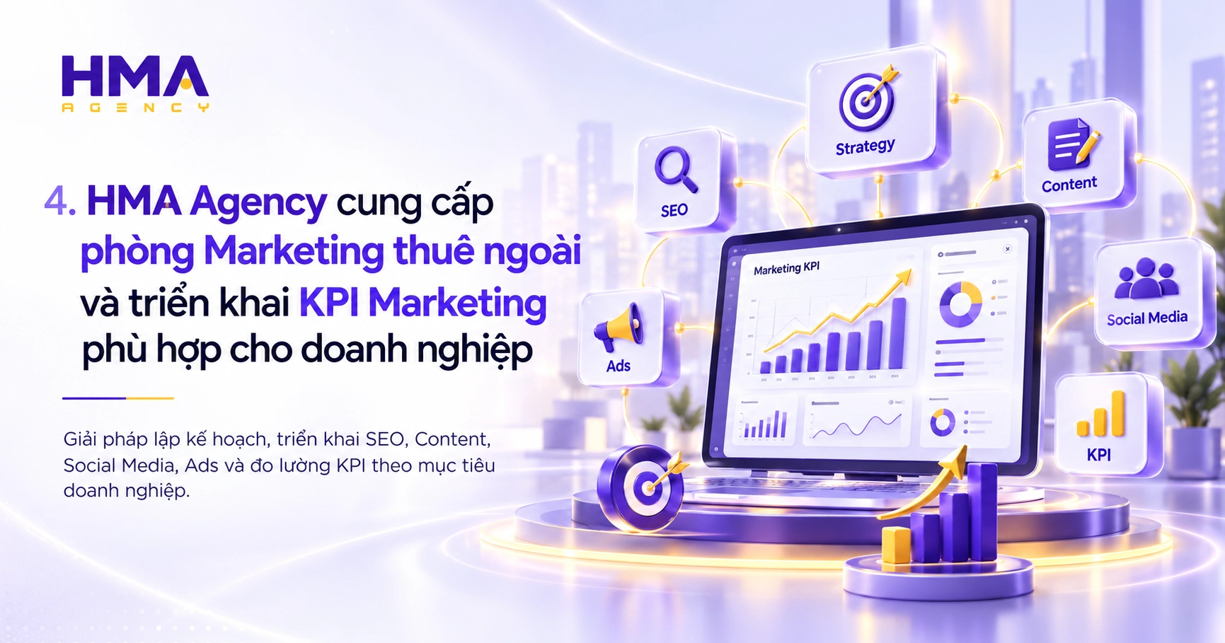 HMA Agency cung cấp phòng Marketing thuê ngoài và triển khai KPI Marketing phù hợp cho doanh nghiệp